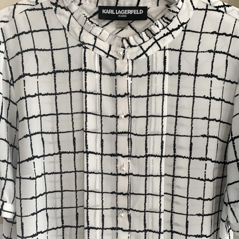 Karl Lagerfeld Paris size L plaid blouse - Picture 6 of 16